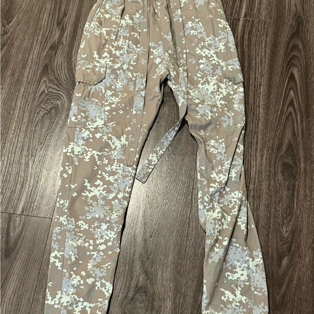 MNML Tan and White Track Pants with Slim Fit